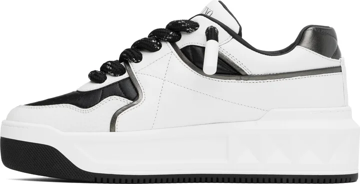 Valentino Garavani White & Black One Stud XL Nappa Leather Low-Top Sneakers - Image 3