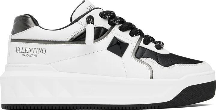 Valentino Garavani White & Black One Stud XL Nappa Leather Low-Top Sneakers