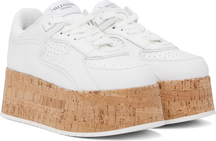Valentino Garavani White Freedots XL Calfskin & Cork Sneakers - Image 4
