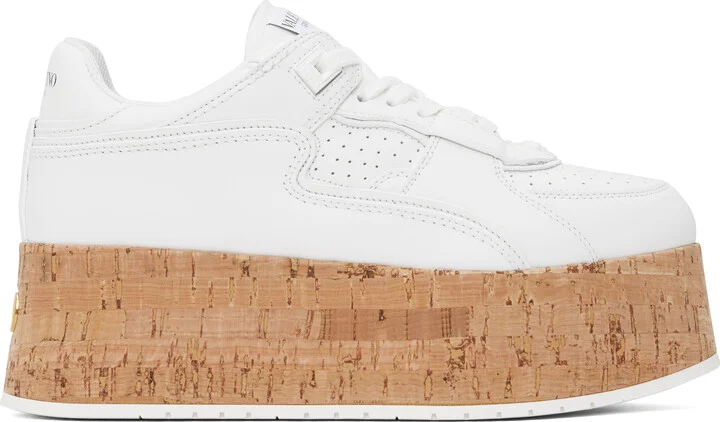 Valentino Garavani White Freedots XL Calfskin & Cork Sneakers