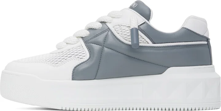 Valentino Garavani White & Gray One Stud XL Low-Top Sneakers - Image 3