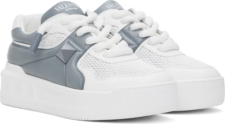 Valentino Garavani White & Gray One Stud XL Low-Top Sneakers - Image 4