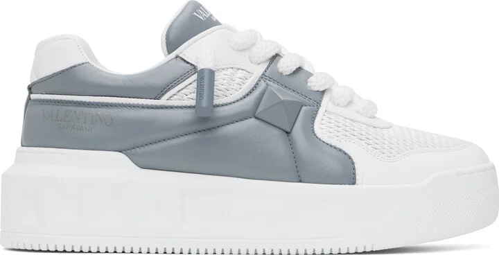 Valentino Garavani White & Gray One Stud XL Low-Top Sneakers