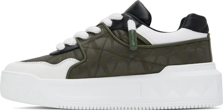 Valentino Garavani White & Khaki One Stud XL Low-Top Sneakers - Image 3