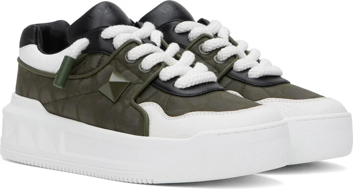 Valentino Garavani White & Khaki One Stud XL Low-Top Sneakers - Image 4