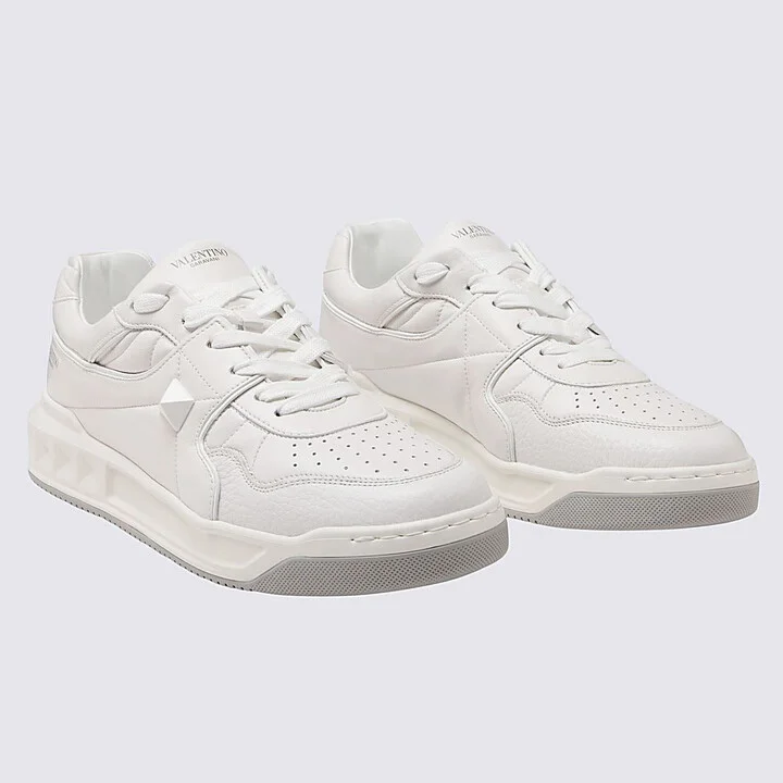 Valentino Garavani White Leather Low Top One Stud Sneakers - Image 2