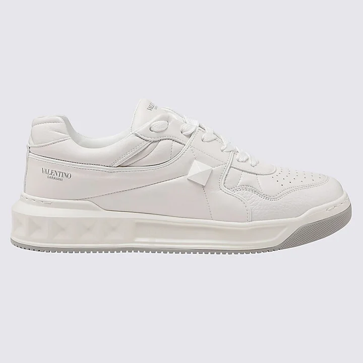 Valentino Garavani White Leather Low Top One Stud Sneakers