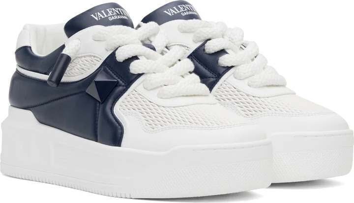 Valentino Garavani White & Navy Low-Top One Stud XL Sneakers - Image 4