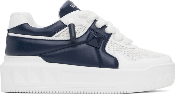 Valentino Garavani White & Navy Low-Top One Stud XL Sneakers