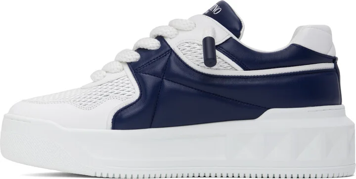 Valentino Garavani White & Navy One Stud XL Low-Top Sneakers - Image 3