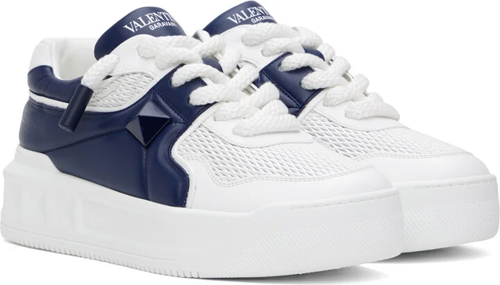 Valentino Garavani White & Navy One Stud XL Low-Top Sneakers - Image 4
