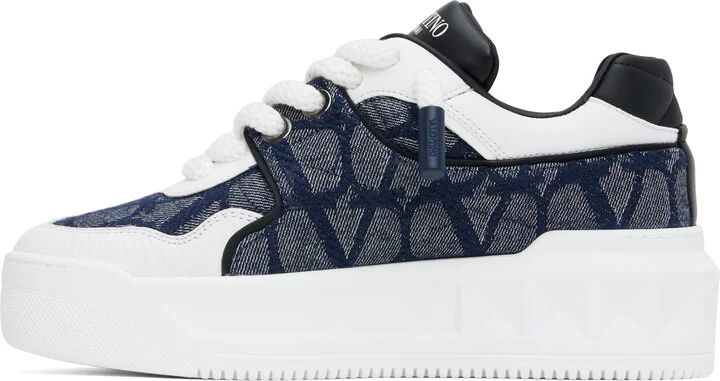 Valentino Garavani White & Navy One Stud XL Low-Top Sneakers - Image 3