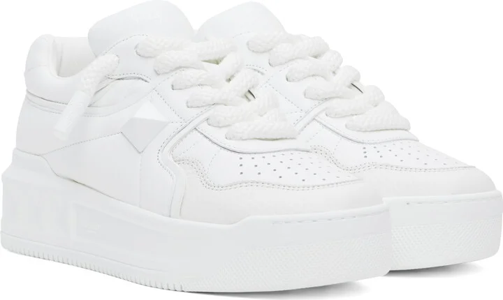 Valentino Garavani White One Stud XL Nappa Leather Low-Top Sneakers - Image 4