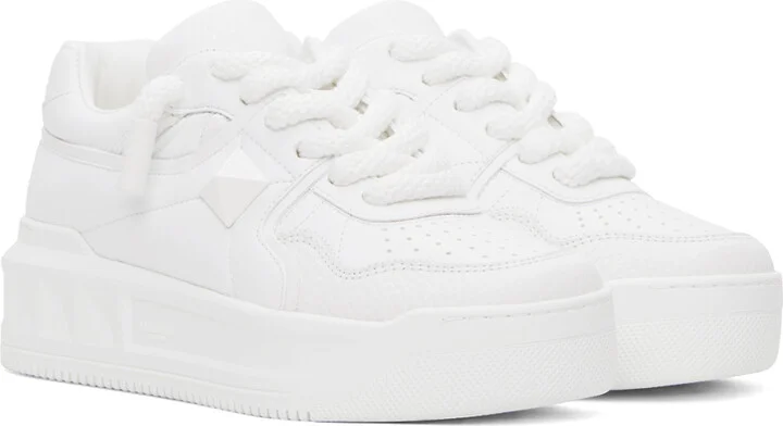 Valentino Garavani White One Stud XL Nappa Leather Sneakers - Image 4
