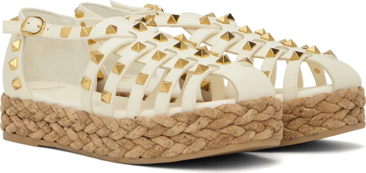 Valentino Garavani White Rockstud Cork Sandals - Image 4