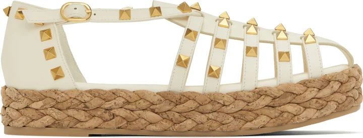 Valentino Garavani White Rockstud Cork Sandals