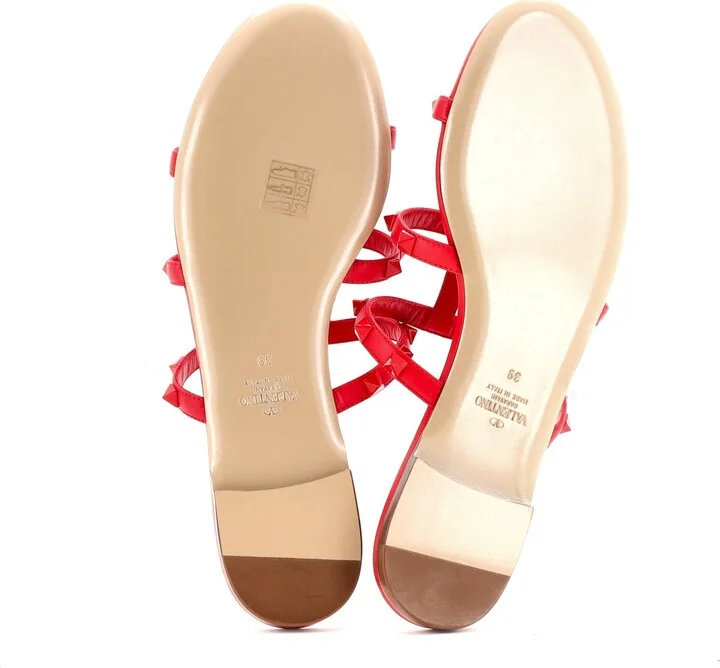 VALENTINO GARAVANI Women's Multi Strap Rockstud Flat Sandals Leather - Image 4
