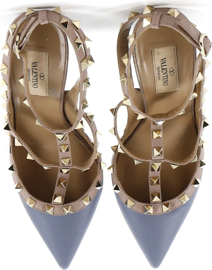 VALENTINO GARAVANI Women's Rockstud Ankle Strap Pumps Leather 100 - Image 2