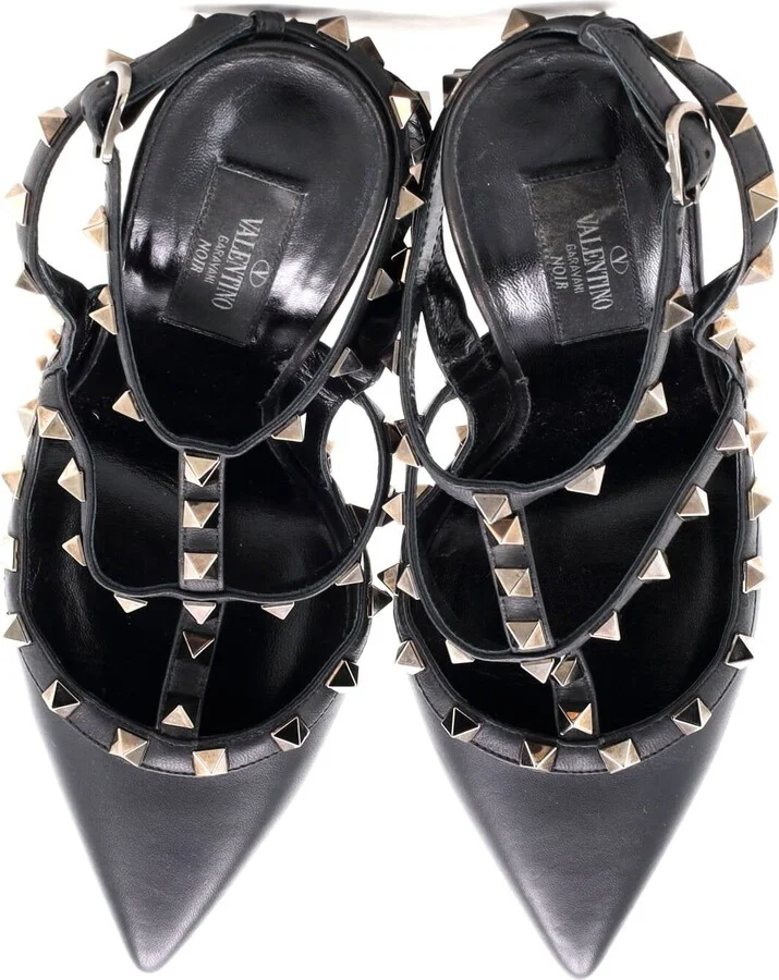 VALENTINO GARAVANI Women's Rockstud Ankle Strap Pumps Leather 100 - Image 2