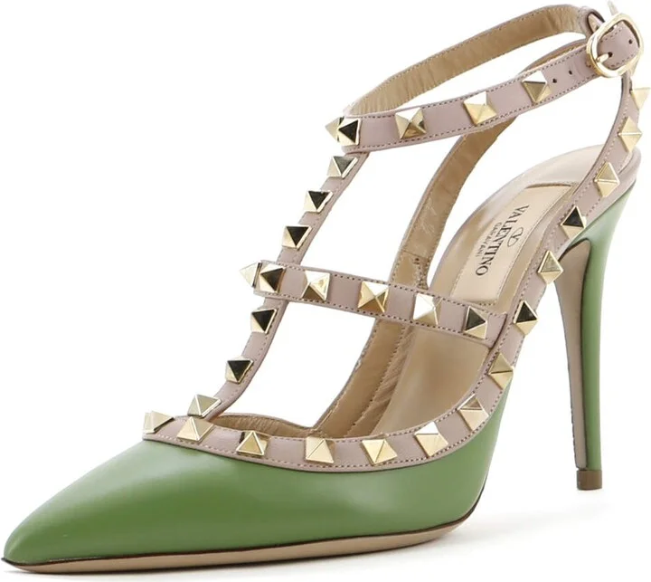 VALENTINO GARAVANI Women's Rockstud Ankle Strap Pumps Leather 100