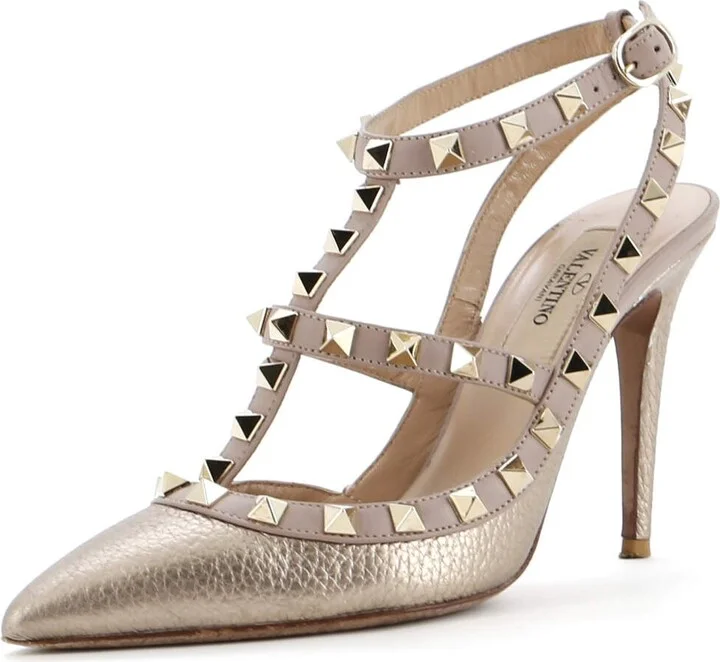 VALENTINO GARAVANI Women's Rockstud Ankle Strap Pumps Leather 100