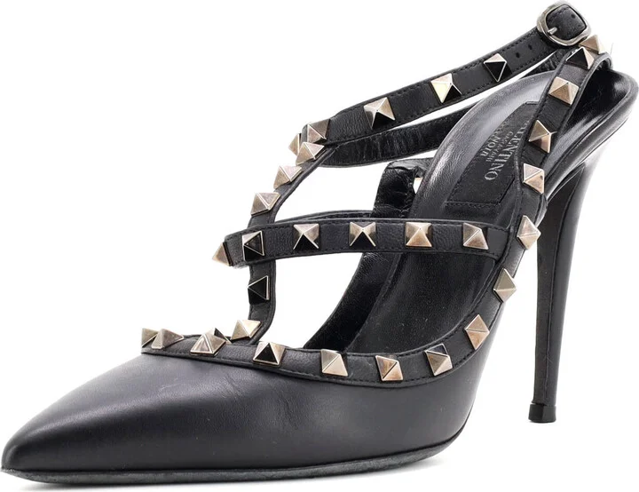 VALENTINO GARAVANI Women's Rockstud Ankle Strap Pumps Leather 100