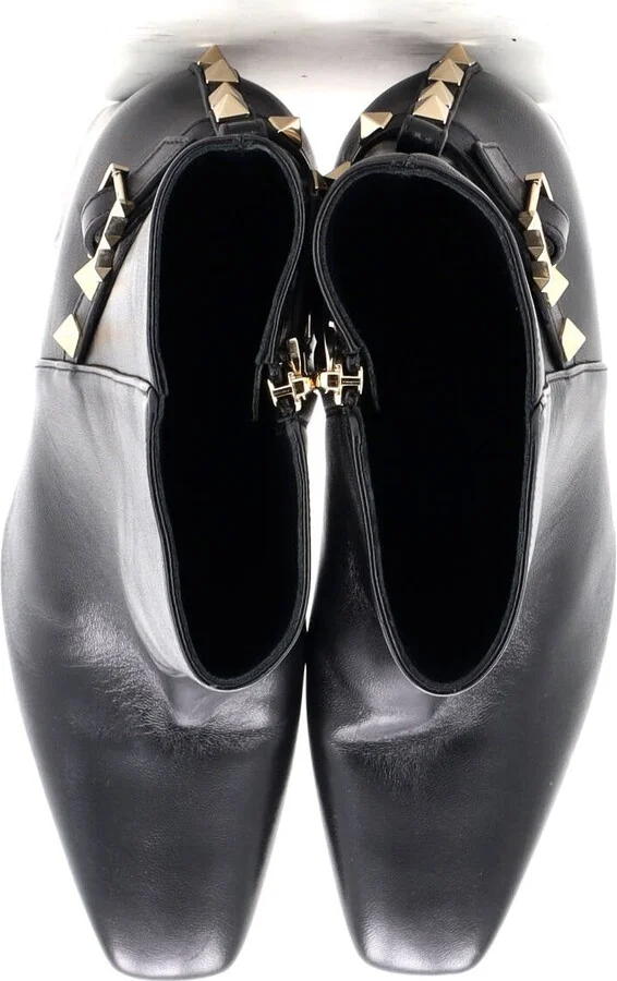 VALENTINO GARAVANI Women's Rockstud Belted Squared Toe Heeled Ankle Boots Leather - Image 2