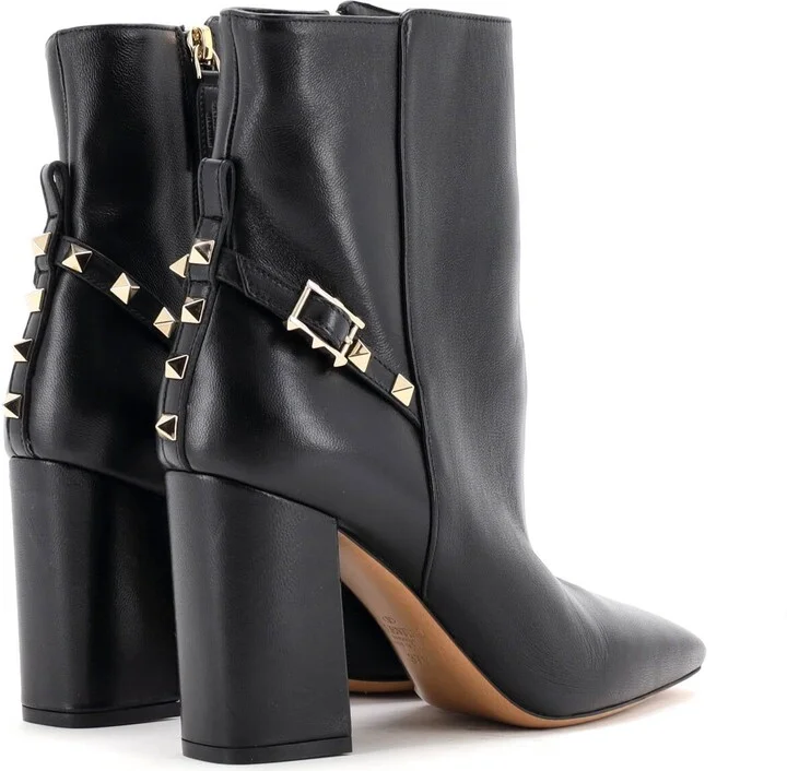 VALENTINO GARAVANI Women's Rockstud Belted Squared Toe Heeled Ankle Boots Leather - Image 3