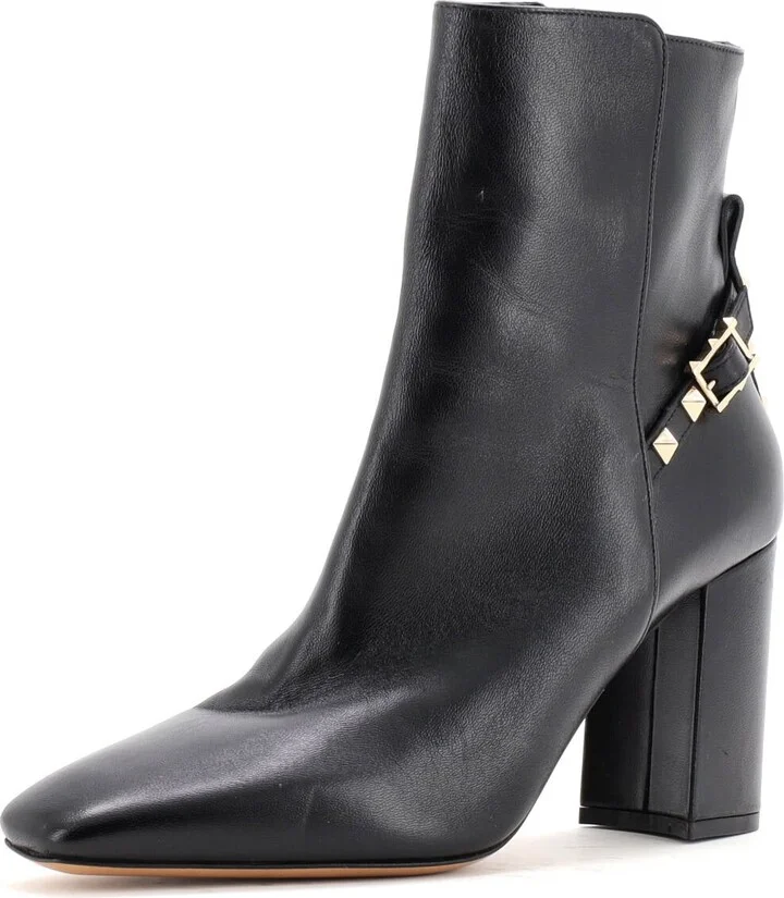VALENTINO GARAVANI Women's Rockstud Belted Squared Toe Heeled Ankle Boots Leather