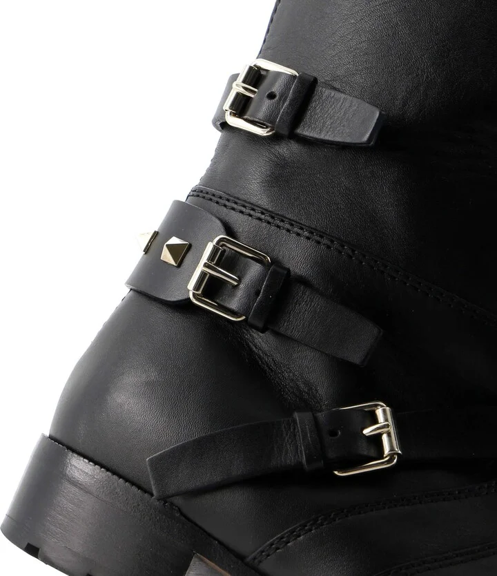 VALENTINO GARAVANI Women's Rockstud Buckle Knee High Boots Leather - Image 5