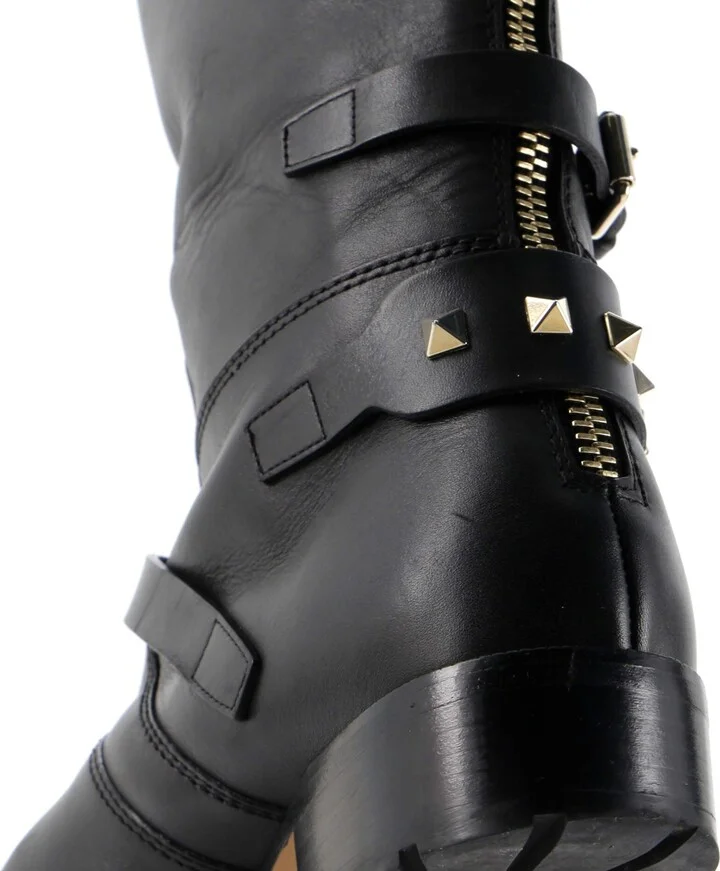 VALENTINO GARAVANI Women's Rockstud Buckle Knee High Boots Leather - Image 6