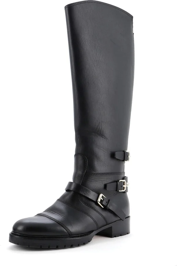 VALENTINO GARAVANI Women's Rockstud Buckle Knee High Boots Leather