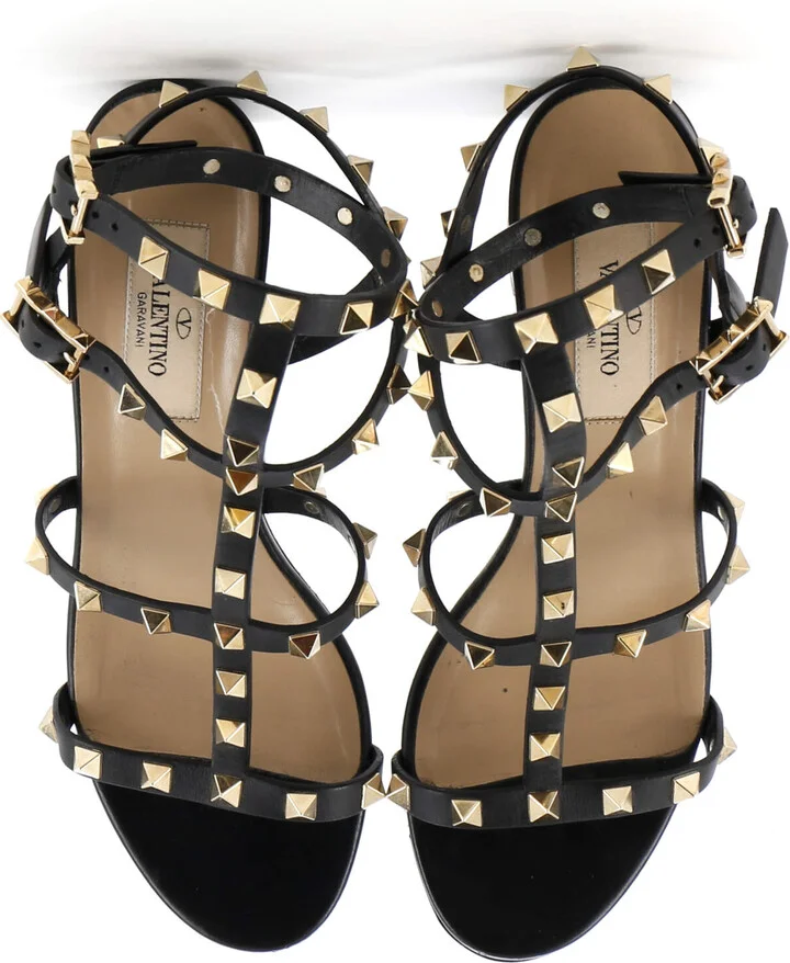 VALENTINO GARAVANI Women's Rockstud Caged Ankle Strap Block Heel Sandals Leather - Image 2