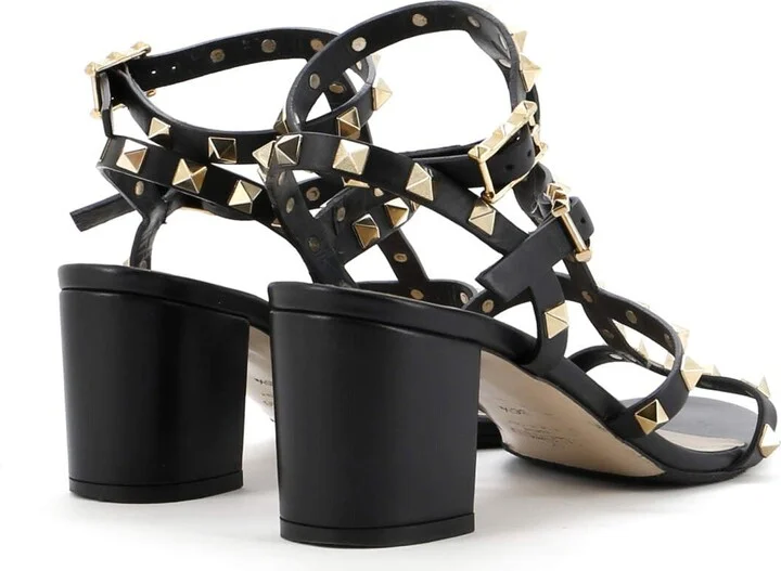 VALENTINO GARAVANI Women's Rockstud Caged Ankle Strap Block Heel Sandals Leather - Image 3