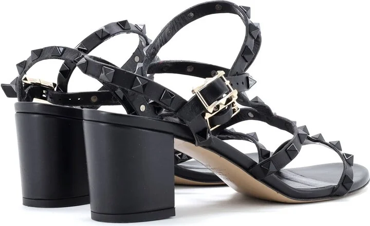 VALENTINO GARAVANI Women's Rockstud Caged Ankle Strap Block Heel Sandals Leather - Image 3