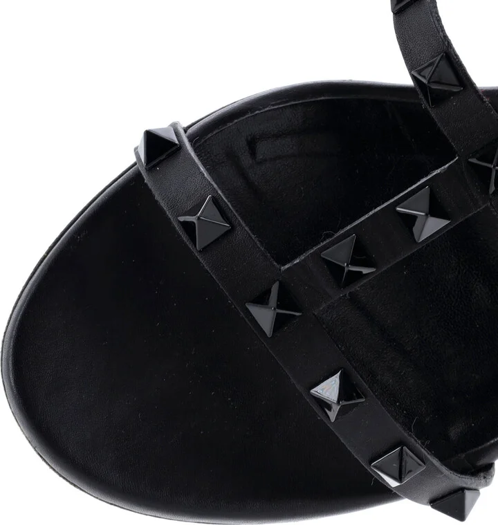 VALENTINO GARAVANI Women's Rockstud Caged Ankle Strap Block Heel Sandals Leather - Image 5