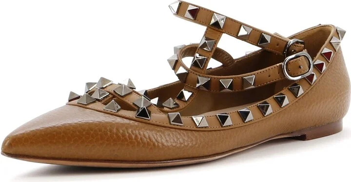 VALENTINO GARAVANI Women's Rockstud Caged Ballerina Flats Leather