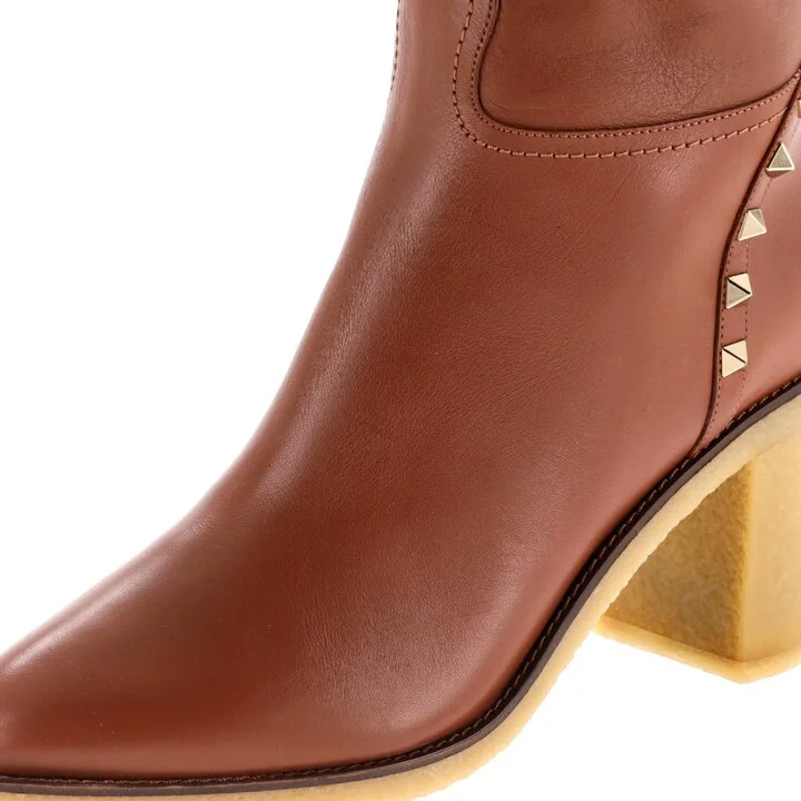 VALENTINO GARAVANI Women's Rockstud Over the Knee Block Heel Boots Leather with Shearling - Image 5