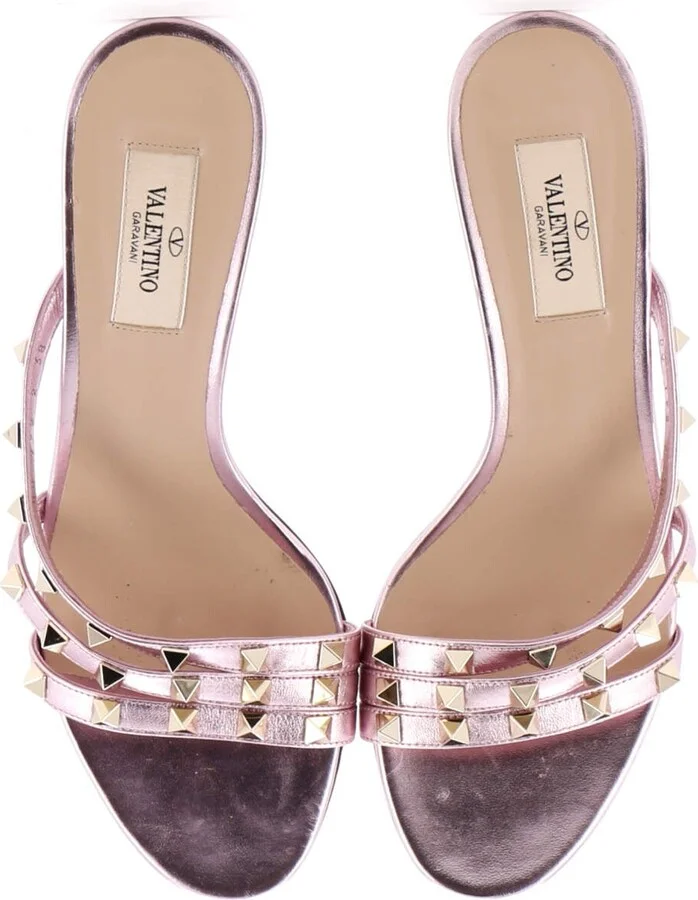 VALENTINO GARAVANI Women's Rockstud Strappy Heeled Mule Sandals Leather - Image 2