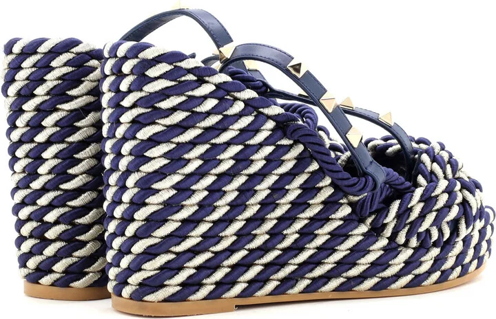 VALENTINO GARAVANI Women's Rockstud Torchon Espadrille Wedge Sandals Leather and Cord - Image 3