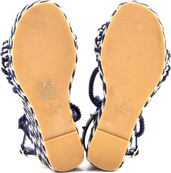 VALENTINO GARAVANI Women's Rockstud Torchon Espadrille Wedge Sandals Leather and Cord - Image 4