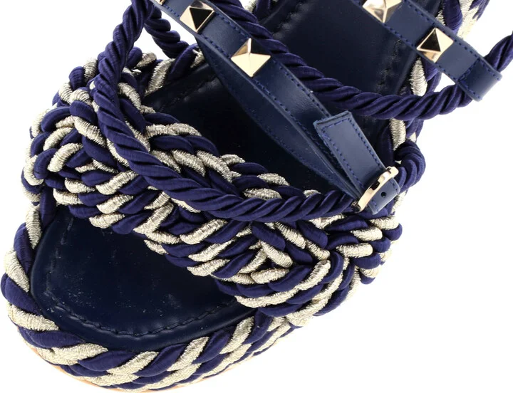 VALENTINO GARAVANI Women's Rockstud Torchon Espadrille Wedge Sandals Leather and Cord - Image 5