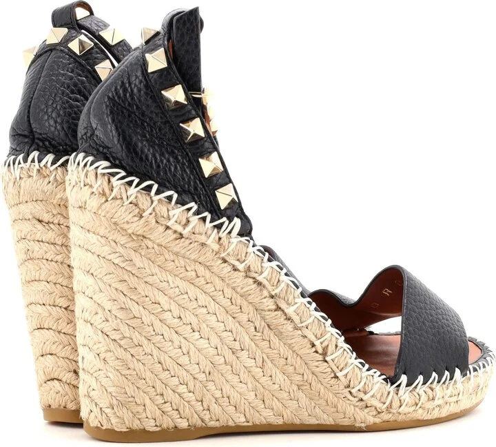 VALENTINO GARAVANI Women's Rockstud Wedge Espadrille Sandals Leather - Image 3