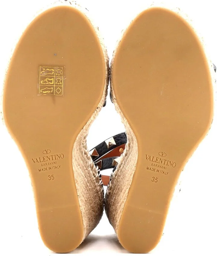 VALENTINO GARAVANI Women's Rockstud Wedge Espadrille Sandals Leather - Image 4