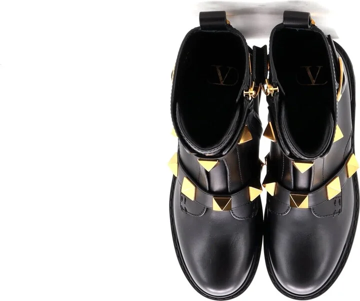 VALENTINO GARAVANI Women's Roman Stud Combat Ankle Boots Leather - Image 2