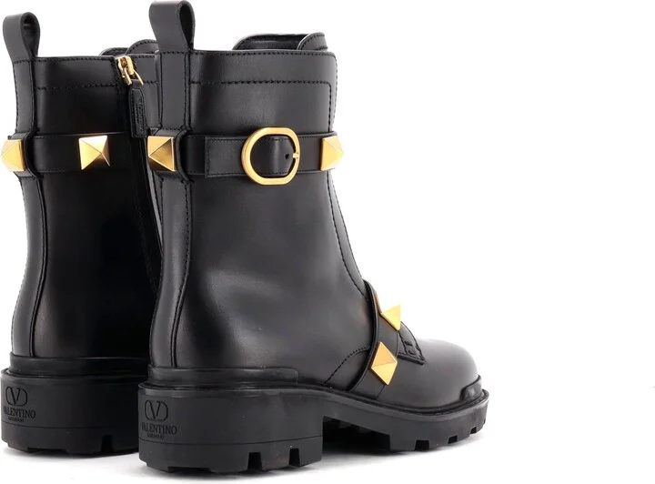 VALENTINO GARAVANI Women's Roman Stud Combat Ankle Boots Leather - Image 3