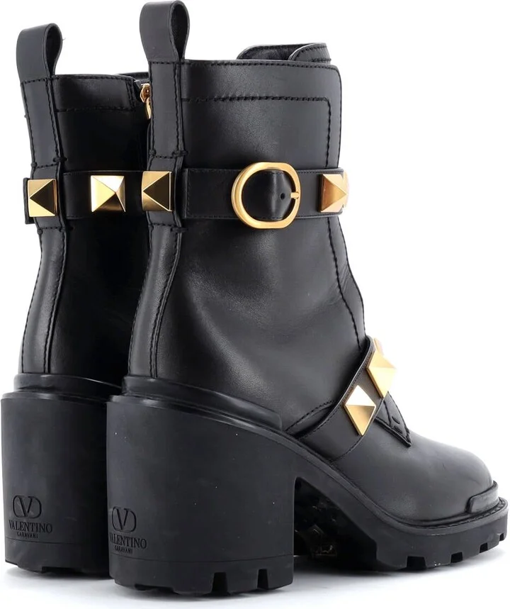 VALENTINO GARAVANI Women's Roman Stud Combat Ankle Boots Leather - Image 3