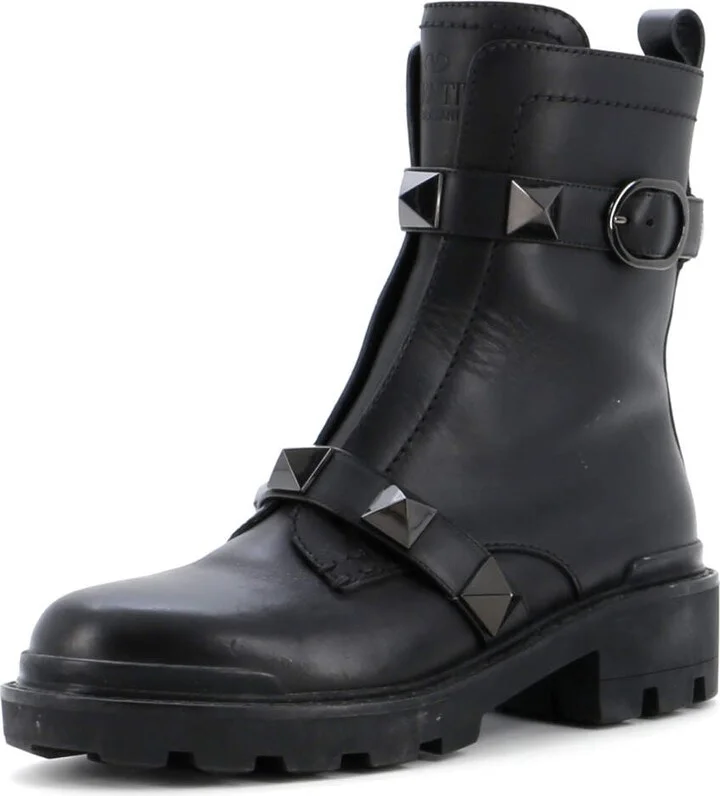 VALENTINO GARAVANI Women's Roman Stud Combat Ankle Boots Leather