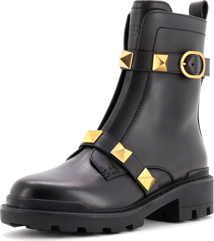 VALENTINO GARAVANI Women's Roman Stud Combat Ankle Boots Leather