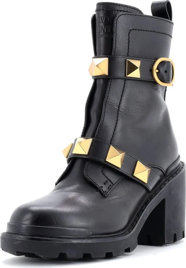 VALENTINO GARAVANI Women's Roman Stud Combat Ankle Boots Leather
